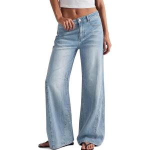 imageTrendy Queen Womens High Waisted Wide Leg Barrel Jeans Stretch Baggy Flare Denim PantsLight Blue