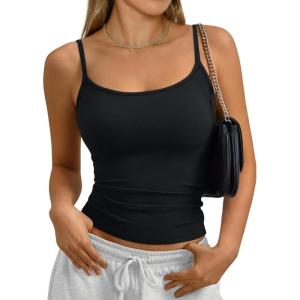 imageTrendy Queen Womens Soft Stretchy Tank Tops Adjustable Strap Cami Non SeeThrough Slim Fit Summer Going Out CamisoleBlack