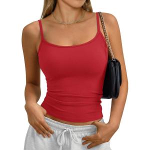 imageTrendy Queen Womens Soft Stretchy Tank Tops Adjustable Strap Cami Non SeeThrough Slim Fit Summer Going Out CamisoleRed