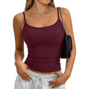 imageTrendy Queen Womens Soft Stretchy Tank Tops Adjustable Strap Cami Non SeeThrough Slim Fit Summer Going Out CamisoleWine Red