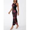 imageTrendy Queen Bodycon Maxi Dress Womens Sleeveless Floral Print Fitted Party Club Ruched Dresses with Side SlitBlack
