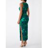 imageTrendy Queen Bodycon Maxi Dress Womens Sleeveless Floral Print Fitted Party Club Ruched Dresses with Side SlitBlue Green