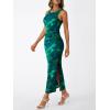 imageTrendy Queen Bodycon Maxi Dress Womens Sleeveless Floral Print Fitted Party Club Ruched Dresses with Side SlitBlue Green