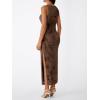 imageTrendy Queen Bodycon Maxi Dress Womens Sleeveless Floral Print Fitted Party Club Ruched Dresses with Side SlitBrown