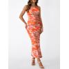 imageTrendy Queen Bodycon Maxi Dress Womens Sleeveless Floral Print Fitted Party Club Ruched Dresses with Side SlitOrange