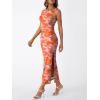 imageTrendy Queen Bodycon Maxi Dress Womens Sleeveless Floral Print Fitted Party Club Ruched Dresses with Side SlitOrange