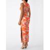imageTrendy Queen Bodycon Maxi Dress Womens Sleeveless Floral Print Fitted Party Club Ruched Dresses with Side SlitOrange