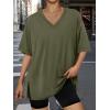 imageTrendy Queen Plus Size Oversized VNeck Tshirt Breathable Elastic Fabric Tunic for Workout Gym Casual Homing WearArmy Green