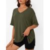 imageTrendy Queen Plus Size Oversized VNeck Tshirt Breathable Elastic Fabric Tunic for Workout Gym Casual Homing WearArmy Green