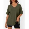 imageTrendy Queen Plus Size Oversized VNeck Tshirt Breathable Elastic Fabric Tunic for Workout Gym Casual Homing WearArmy Green