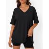 imageTrendy Queen Plus Size Oversized VNeck Tshirt Breathable Elastic Fabric Tunic for Workout Gym Casual Homing WearBlack