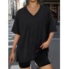 imageTrendy Queen Plus Size Oversized VNeck Tshirt Breathable Elastic Fabric Tunic for Workout Gym Casual Homing WearBlack