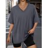 imageTrendy Queen Plus Size Oversized VNeck Tshirt Breathable Elastic Fabric Tunic for Workout Gym Casual Homing WearBlack Grey