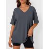 imageTrendy Queen Plus Size Oversized VNeck Tshirt Breathable Elastic Fabric Tunic for Workout Gym Casual Homing WearBlack Grey