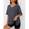 imageTrendy Queen Plus Size Oversized VNeck Tshirt Breathable Elastic Fabric Tunic for Workout Gym Casual Homing WearBlack Grey