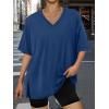 imageTrendy Queen Plus Size Oversized VNeck Tshirt Breathable Elastic Fabric Tunic for Workout Gym Casual Homing WearBlue