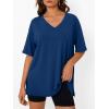 imageTrendy Queen Plus Size Oversized VNeck Tshirt Breathable Elastic Fabric Tunic for Workout Gym Casual Homing WearBlue