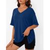 imageTrendy Queen Plus Size Oversized VNeck Tshirt Breathable Elastic Fabric Tunic for Workout Gym Casual Homing WearBlue