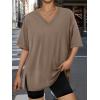imageTrendy Queen Plus Size Oversized VNeck Tshirt Breathable Elastic Fabric Tunic for Workout Gym Casual Homing WearBrown