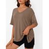 imageTrendy Queen Plus Size Oversized VNeck Tshirt Breathable Elastic Fabric Tunic for Workout Gym Casual Homing WearBrown