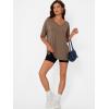 imageTrendy Queen Plus Size Oversized VNeck Tshirt Breathable Elastic Fabric Tunic for Workout Gym Casual Homing WearBrown