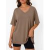 imageTrendy Queen Plus Size Oversized VNeck Tshirt Breathable Elastic Fabric Tunic for Workout Gym Casual Homing WearBrown
