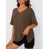 imageTrendy Queen Plus Size Oversized VNeck Tshirt Breathable Elastic Fabric Tunic for Workout Gym Casual Homing WearCoffee Brown