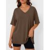 imageTrendy Queen Plus Size Oversized VNeck Tshirt Breathable Elastic Fabric Tunic for Workout Gym Casual Homing WearCoffee Brown