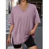 imageTrendy Queen Plus Size Oversized VNeck Tshirt Breathable Elastic Fabric Tunic for Workout Gym Casual Homing WearDark Pink