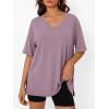 imageTrendy Queen Plus Size Oversized VNeck Tshirt Breathable Elastic Fabric Tunic for Workout Gym Casual Homing WearDark Pink