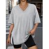 imageTrendy Queen Plus Size Oversized VNeck Tshirt Breathable Elastic Fabric Tunic for Workout Gym Casual Homing WearGrey