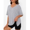 imageTrendy Queen Plus Size Oversized VNeck Tshirt Breathable Elastic Fabric Tunic for Workout Gym Casual Homing WearGrey