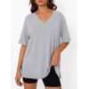 imageTrendy Queen Plus Size Oversized VNeck Tshirt Breathable Elastic Fabric Tunic for Workout Gym Casual Homing WearGrey