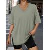 imageTrendy Queen Plus Size Oversized VNeck Tshirt Breathable Elastic Fabric Tunic for Workout Gym Casual Homing WearGrey Green