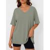 imageTrendy Queen Plus Size Oversized VNeck Tshirt Breathable Elastic Fabric Tunic for Workout Gym Casual Homing WearGrey Green