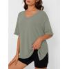 imageTrendy Queen Plus Size Oversized VNeck Tshirt Breathable Elastic Fabric Tunic for Workout Gym Casual Homing WearGrey Green