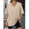 imageTrendy Queen Plus Size Oversized VNeck Tshirt Breathable Elastic Fabric Tunic for Workout Gym Casual Homing WearLight Khaki