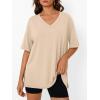 imageTrendy Queen Plus Size Oversized VNeck Tshirt Breathable Elastic Fabric Tunic for Workout Gym Casual Homing WearLight Khaki