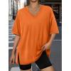 imageTrendy Queen Plus Size Oversized VNeck Tshirt Breathable Elastic Fabric Tunic for Workout Gym Casual Homing WearOrange