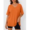 imageTrendy Queen Plus Size Oversized VNeck Tshirt Breathable Elastic Fabric Tunic for Workout Gym Casual Homing WearOrange