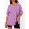 imageTrendy Queen Plus Size Oversized VNeck Tshirt Breathable Elastic Fabric Tunic for Workout Gym Casual Homing WearPurple