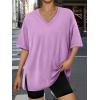 imageTrendy Queen Plus Size Oversized VNeck Tshirt Breathable Elastic Fabric Tunic for Workout Gym Casual Homing WearPurple