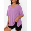 imageTrendy Queen Plus Size Oversized VNeck Tshirt Breathable Elastic Fabric Tunic for Workout Gym Casual Homing WearPurple
