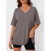 imageTrendy Queen Plus Size Oversized VNeck Tshirt Breathable Elastic Fabric Tunic for Workout Gym Casual Homing WearTaupe