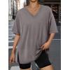 imageTrendy Queen Plus Size Oversized VNeck Tshirt Breathable Elastic Fabric Tunic for Workout Gym Casual Homing WearTaupe