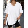 imageTrendy Queen Plus Size Oversized VNeck Tshirt Breathable Elastic Fabric Tunic for Workout Gym Casual Homing WearWhite