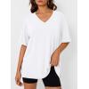 imageTrendy Queen Plus Size Oversized VNeck Tshirt Breathable Elastic Fabric Tunic for Workout Gym Casual Homing WearWhite