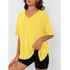 imageTrendy Queen Plus Size Oversized VNeck Tshirt Breathable Elastic Fabric Tunic for Workout Gym Casual Homing WearYellow