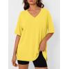 imageTrendy Queen Plus Size Oversized VNeck Tshirt Breathable Elastic Fabric Tunic for Workout Gym Casual Homing WearYellow