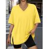 imageTrendy Queen Plus Size Oversized VNeck Tshirt Breathable Elastic Fabric Tunic for Workout Gym Casual Homing WearYellow